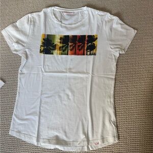Orlebar Brown White Tee with Tropical Print